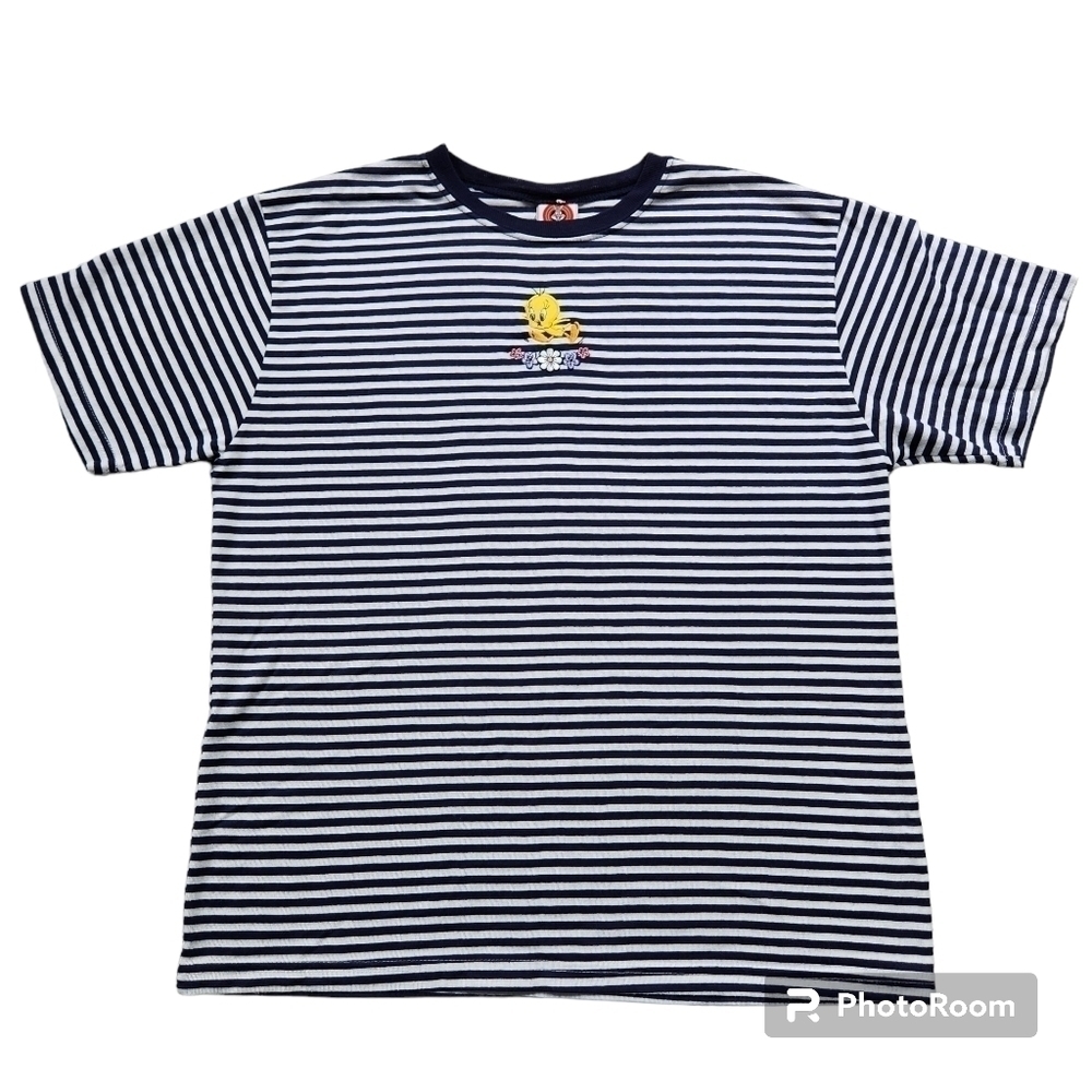 Vintage 90s Looney Tunes Tweety Bird Striped Tee Shirt sz Large